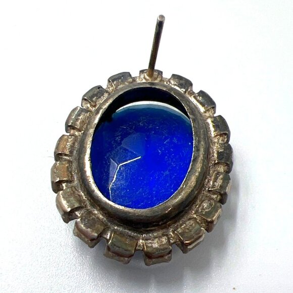 Pierced Earrings Women Blue Oval Post Silver Rhinestones - Picture 3 of 4